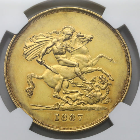 イギリス 1887年 ヴィクトリア女王 ジュビリーヘッド 5ポンド金貨 AU58:6322064-001-UNIVERSAL COIN